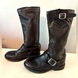 FRYE Boots, Veronica Slouch Tall, Black Leather, Size 13.5 Youth/Kids. Buckles